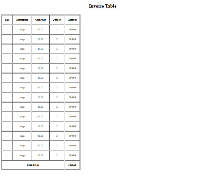 Invoice Table Project img